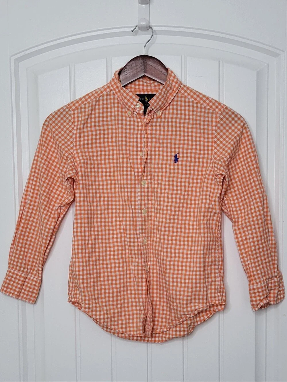 Ralph Lauren Orange Gingham Button-Down Shirt with Polo Logo